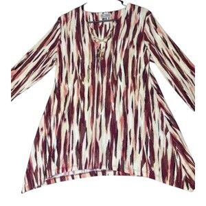 JM Collection Pullover Top Maroon Pink Multicolor Womens Size Small Chain Tie
